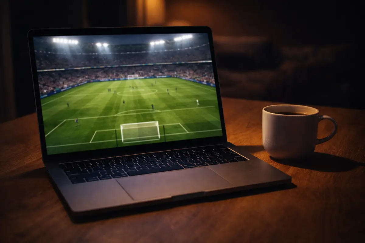 Schermo di laptop che mostra una partita di calcio in streaming dal vivo