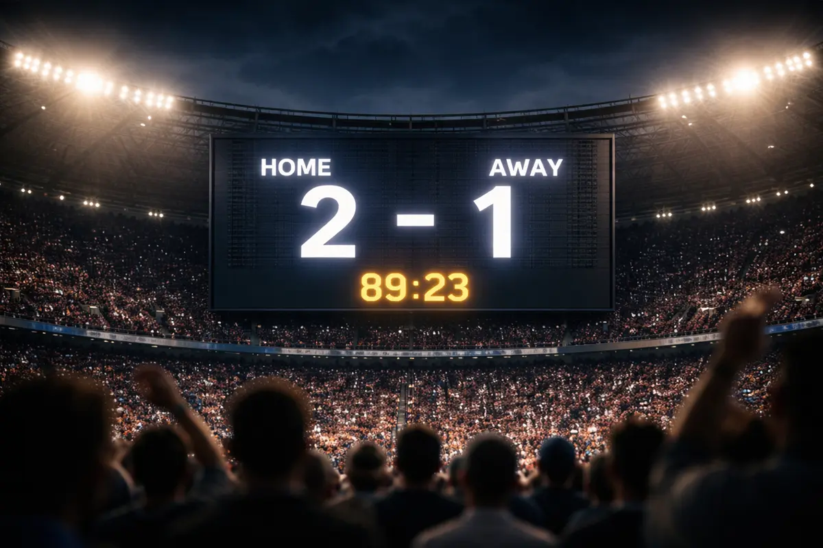 Tabellone segnapunti di uno stadio che mostra il risultato di una partita