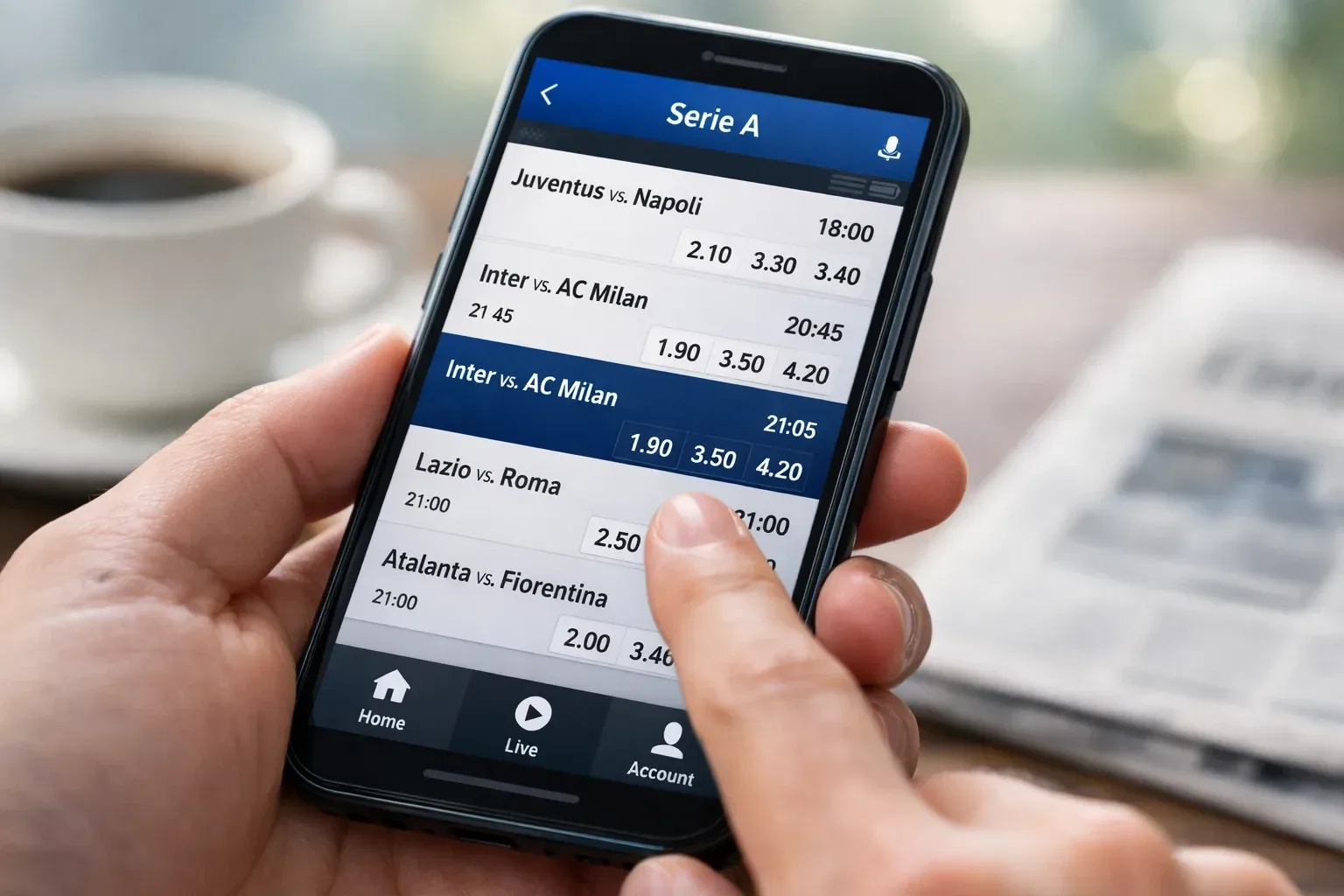 Interfaccia e navigazione dell'app Better per scommesse